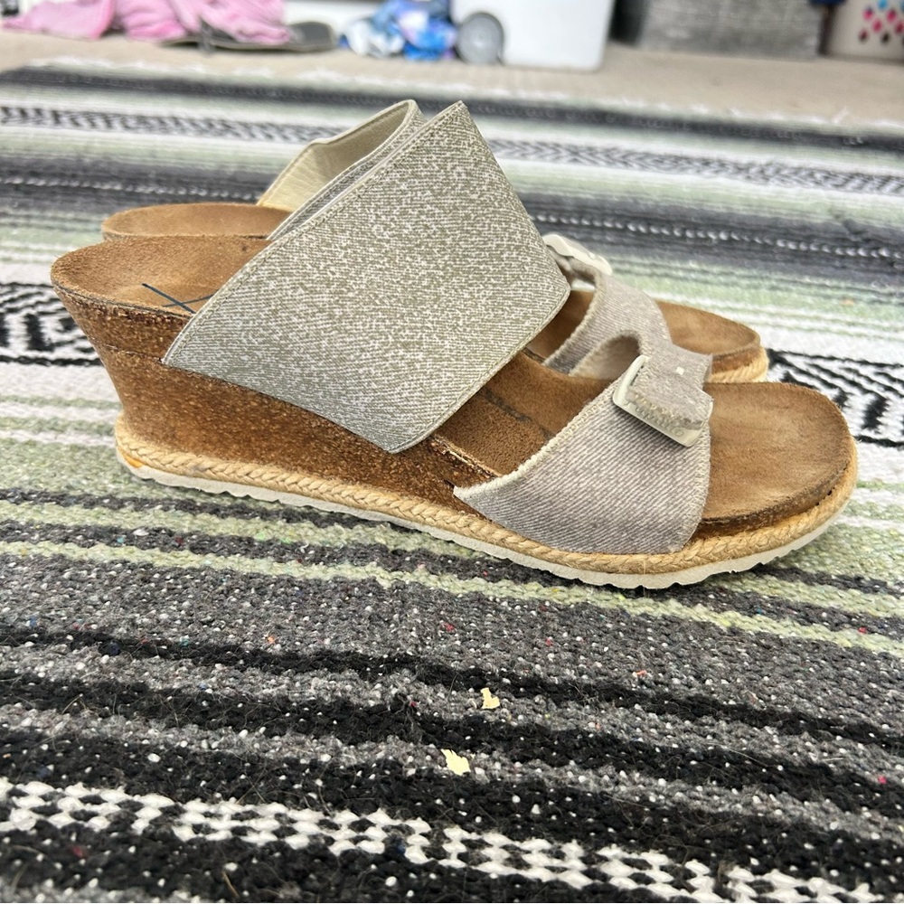 Papillio wedge slide sandals canvas gray upper with buckle size 36 - Picture 5 of 10